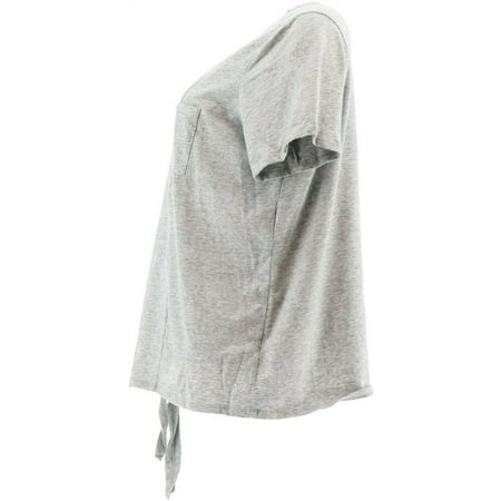 AnyBody Cozy Knit Side Tie T-Shirt Pocket Med Hthr Grey M NEW A353777